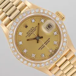 ROLEX LADIES DATEJUST 26MM 18KY GOLD CHAMPAGNE DIAMOND DIAL & BEZEL PRESIDENT