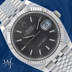 ROLEX MEN'S DATEJUST 41 W/ CARD STEEL GRAY INDEX DIAL FLUTED JUBILEE BAND 126334