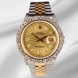 ROLEX MEN'S DATEJUST 36MM YG & STEEL ICED 2.50CT DIAMONDS MOTIF GOLD DIAL WATCH