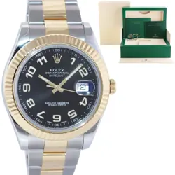 2014 MINT ROLEX DATEJUST II 2 BLACK ARABIC 116333 TWO-TONE YELLOW GOLD WATCH BOX