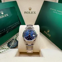 ROLEX DATEJUST 31 BLUE ROMAN DIAL STAINLESS STEEL FLUTED BEZEL OYSTER BRACELET