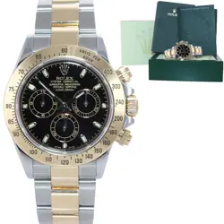 MINT ROLEX DAYTONA 116523 CHRONOGRAPH BLACK DIAL STEEL 18K GOLD TWO TONE WATCH