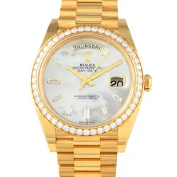 ROLEX DAY-DATE 40 WHITE MOTHER-OF-PEARL DIAMOND DIAL YELLOW GOLD PRESIDENT WA...