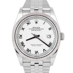 NEW MAR 2025 PAPERS ROLEX DATEJUST 36MM WHITE ROMAN STEEL JUBILEE 126234 BOX