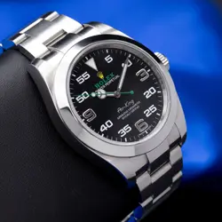 ROLEX AIR-KING 116900 SILVER OYSTER BRACELET WITH SILVER BEZEL MEN'S BOX & CARD