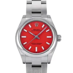USED ROLEX OYSTER PERPETUAL 277200 RED LADIES WATCH #41178