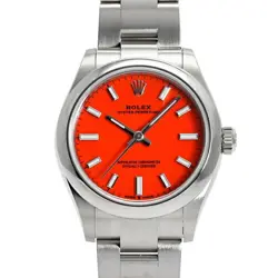 USED ROLEX OYSTER PERPETUAL 277200 RED LADIES WATCH #42178
