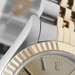 ROLEX DATEJUST 69173 CHAMPAGNE GOLD BAR W NUMBER SECOND HAND WOMEN