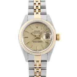 ROLEX DATEJUST 69173 CHAMPAGNE GOLD BAR W NUMBER SECOND HAND WOMEN