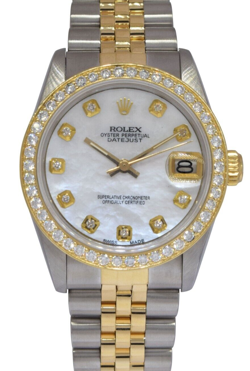 ROLEX DATEJUST 18K YELLOW GOLD/STEEL MOP DIAMOND DIAL/BEZEL 31MM WATCH '86 68273