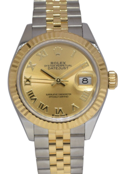 ROLEX DATEJUST 28 YELLOW GOLD/STEEL CHAMPAGNE DIAL LADIES WATCH +CARD '19 279173