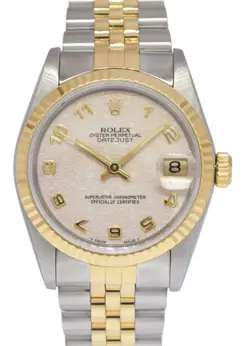 ROLEX DATEJUST 18K YELLOW GOLD/STEEL IVORY JUBILEE LADIES 31MM WATCH E 68273