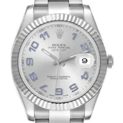 ROLEX DATEJUST II 41 STEEL WHITE GOLD BLUE NUMERALS MENS WATCH 116334
