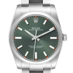 ROLEX OYSTER PERPETUAL OLIVE GREEN DIAL STEEL MENS WATCH 114200