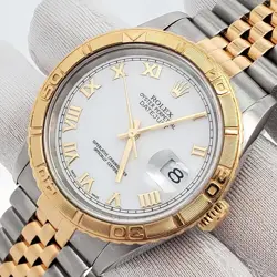 ROLEX DATEJUST TURNOGRAPH 36MM 2-TONE WHITE ROMAN DIAL JUBILEE WATCH 16263