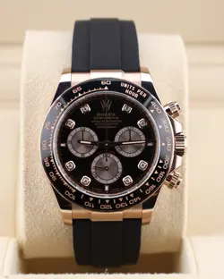 ROLEX DAYTONA BLACK DIAMOND DIAL 126515LN PINK SUBDIALS ROSE GOLD OYSTERFLEX