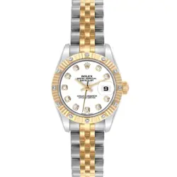 ROLEX DATEJUST STEEL YELLOW GOLD WHITE DIAL DIAMOND LADIES WATCH 179313 BOX CARD