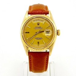 ROLEX PRESIDENT DAY-DATE 1807 18K YELLOW GOLD CHAMPAGNE BARK BEZEL 36MM 1969
