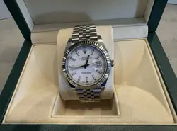 ROLEX DATEJUST 41MM - WG FLUTED BEZEL - RHODIUM DIAMOND DIAL - JUBILEE BRACELET