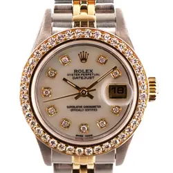 ROLEX DATEJUST AM MOP DIAMOND DIAL & DIAMOND BEZEL 18K YELLOW GOLD STEEL