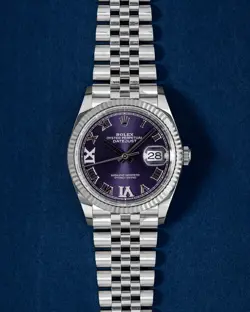 ROLEX DATEJUST 126234 36MM PURPLE DIAL STEEL WATCH