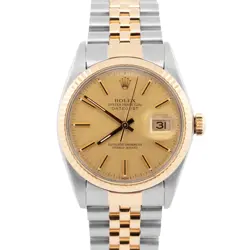 ROLEX DATEJUST 36MM CHAMPAGNE 18K GOLD TWO-TONE STAINLESS STEEL WATCH 16013 BOX