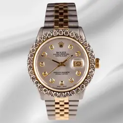 ROLEX MEN'S DATEJUST 36MM YG & STEEL ICED 2.50CT DIAMONDS SILVER DIAL WATCH