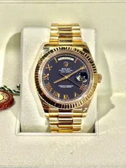 ROLEX DAY-DATE II 41MM 18K YELLOW GOLD BLACK ROMAN DIAL PRESIDENT WATCH