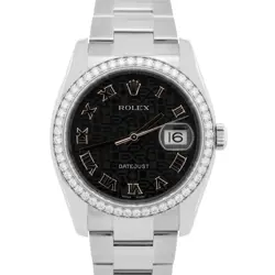 MINT ROLEX DATEJUST BLACK JUBILEE 36MM DIAMOND BEZEL OYSTER STEEL WATCH 116244