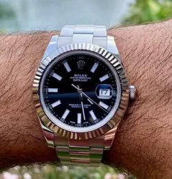 ROLEX DATEJUST II 116334 18K FLUTED BEZEL BLACK DIAL SS 41MM - EXCELLENT SHAPE!