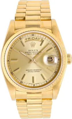 ROLEX DAY-DATE 18038 18K YELLOW GOLD GOLD DIAL 36MM AUTOMATIC WATCH