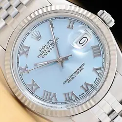 MENS ROLEX DATEJUST 16014 ICE BLUE ROMAN 18K WHITE GOLD & STAINLESS STEEL WATCH