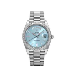 ROLEX DAY-DATE 228396TBR PLATINUM DIAMOND BEZEL ICE BLUE DIAMOND DIAL (2017)