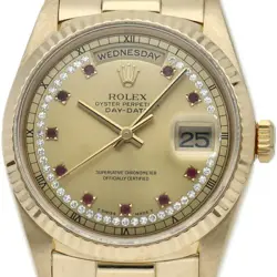 ROLEX DAY-DATE MILLIARD DIAMOND 10P RUBY 18238LR(T) CHAMPAGNE COLOR MEN'S WATCH