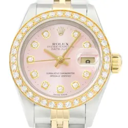 ROLEX LADIES DATEJUST 69173 18K YELLOW GOLD & STEEL PINK DIAL DIAMOND WATCH