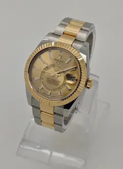 ROLEX 326933 SKY-DWELLER 18K YELLOW GOLD AND STEEL CHAMPAGNE DIAL WATCH B&PS