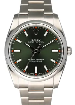 ROLEX OYSTER PERPETUAL 114200 GREEN DIAL MENS WATCH BOX & PAPERS