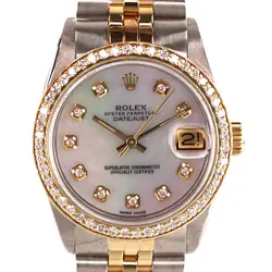 ROLEX DATEJUST TWOTONE SS YG MOTHER OF PEARL DIAMOND DIAL BEZEL 68273