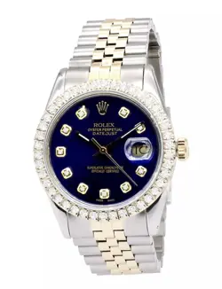 ROLEX 36MM DATEJUST 1603 BLUE DIAL 3.7CT YELLOW GOLD
