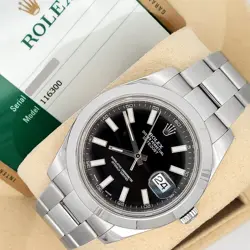 ROLEX DATEJUST II 41MM 116300 BLACK INDEX DIAL STEEL OYSTER WATCH BOX PAPERS