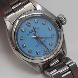 ROLEX OYSTER PERPETUAL LADY 24 MM BLUE TURQUOISE AUTOMATIC WATCH 6718 CIRCA 1978
