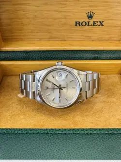 ROLEX OYSTER PERPETUAL DATE STAINLESS 15200 34MM SILVER DIAL ~ BOX & PAPERS