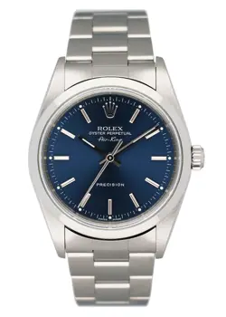 ROLEX AIR KING 14000M BLUE DIAL STEEL MENS WATCH BOX PAPERS