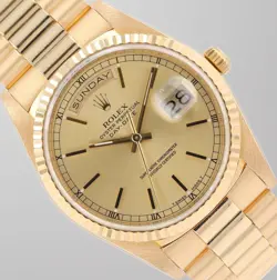 ROLEX MEN'S DAY-DATE 36MM 18KY GOLD CHAMPAGNE DIAL FLUTED PRESIDENT WATCH 18238
