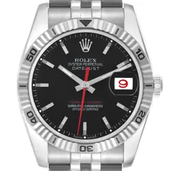 ROLEX DATEJUST TURNOGRAPH STEEL WHITE GOLD BLACK DIAL MENS WATCH 116264