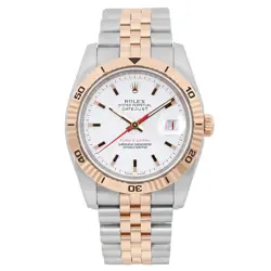 ROLEX DATEJUST TURN-O-GRAPH 36MM 18K ROSE GOLD STEEL WHITE DIAL WATCH 116261