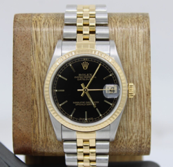 ROLEX 18K YELLOW GOLD & STEEL DATEJUST 31MM BLACK DATE DIAL WOMAN'S WATCH 78273