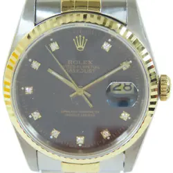 ROLEX DATEJUST AUTOMATIC WATCH 16233 STAINLESS STEEL 18K YELLOW GOLD BLACK