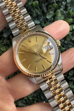 1991 ROLEX 18K YELLOW GOLD STAINLESS STEEL DATEJUST 16233 WATCH 36MM CHAMPAGNE