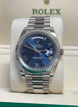 ROLEX DAY-DATE 40 PRESIDENT WHITE GOLD 228239 BLUE ROMAN COMPLETE + WARRANTY